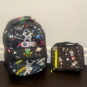 Space Adventure Kids Backpack and pack it Lunchbox Set - Black